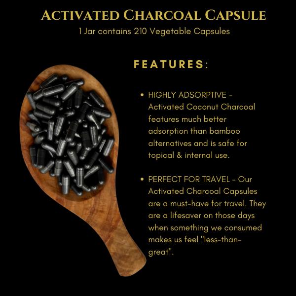 Activated Charcoal Capsules from Coconut, Organic, Gelatin-Free, 100% Pure, 210 count